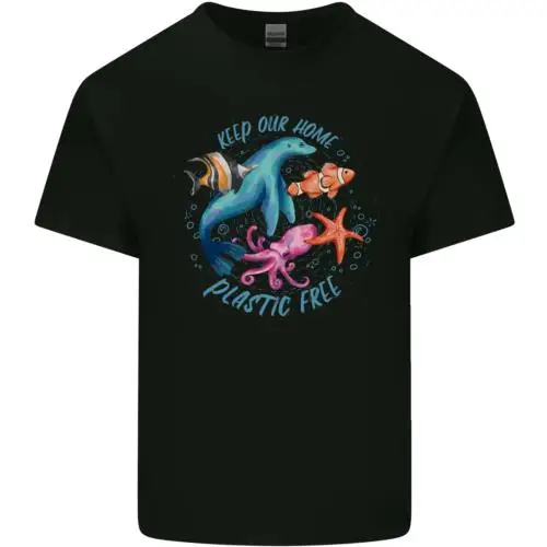 Plastic Free Climate Change Octopus Ocean Fish Mens Cotton T-Shirt Tee Top