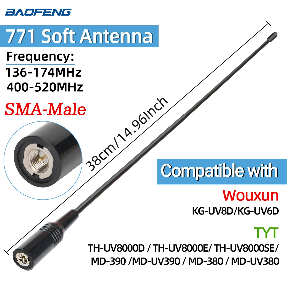 ABBREE Walkie Talkie Antenne SMA Weiblich Männlich VHF UHF Band Tri-Band GMRS für BaoFeng UV-5R BF-888S Quansheng UV-K5 K6 Ham Radio