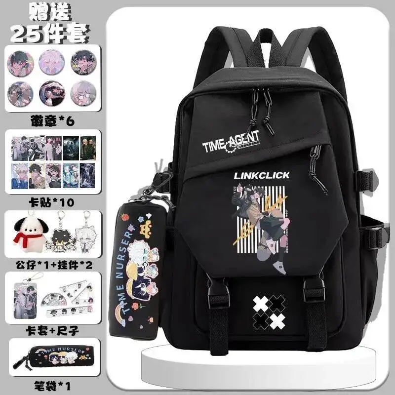 Juego de Anime negro blanco azul Rosa enlace Click Mochilas escolares para estudiantes Mochilas de gran capacidad para regalo