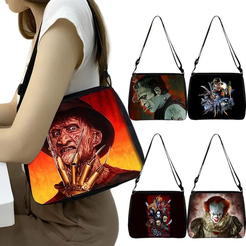 O personagem do filme de terror bolsa jason/michael myers/freddy krueger/chuck underarm sacos das mulheres bolsa de ombro da forma