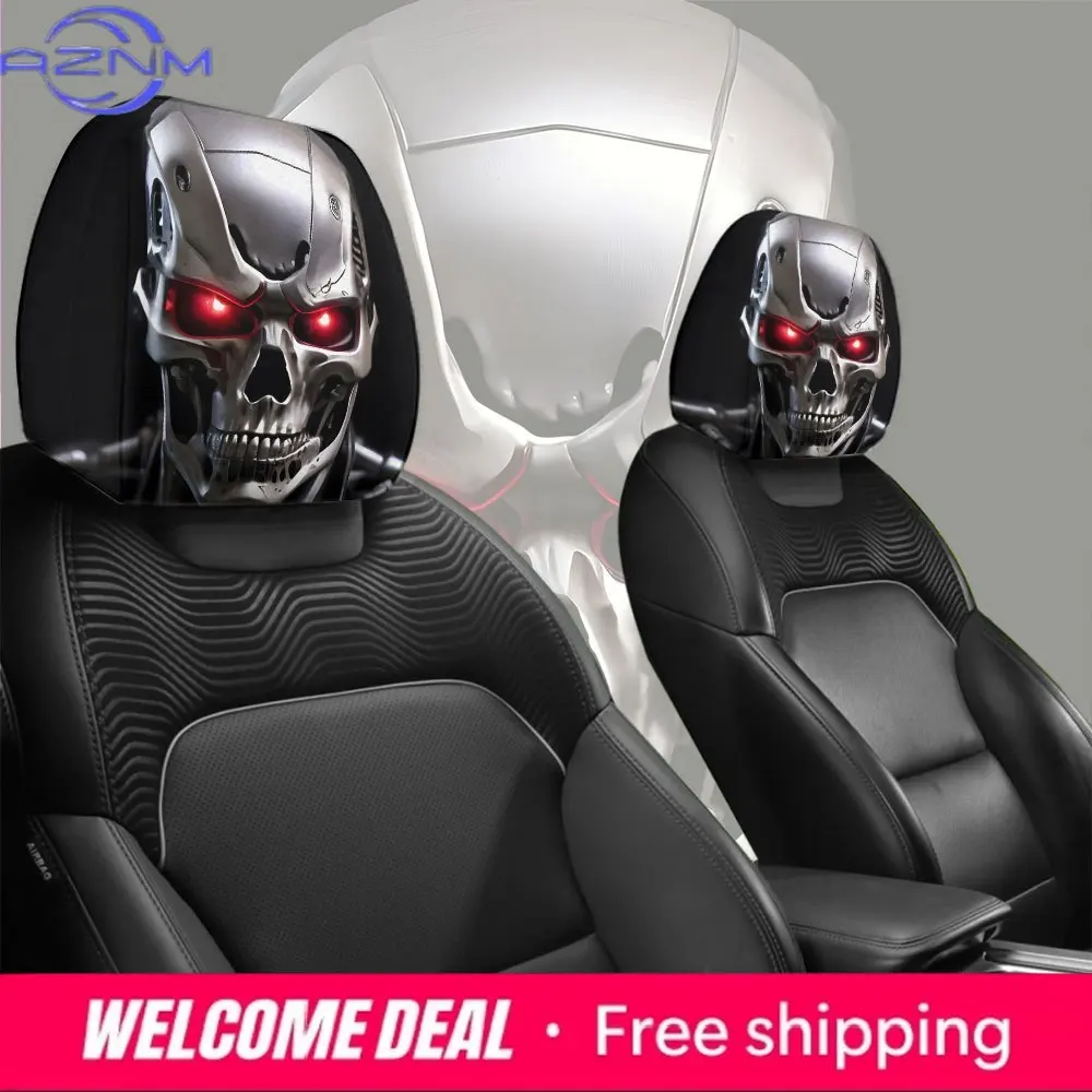 Cool Robot Pattern Car Headrest Covers, High-Definition 3D Printed Seat Protectors, Easy Install Washable Vehicle Interior Decor