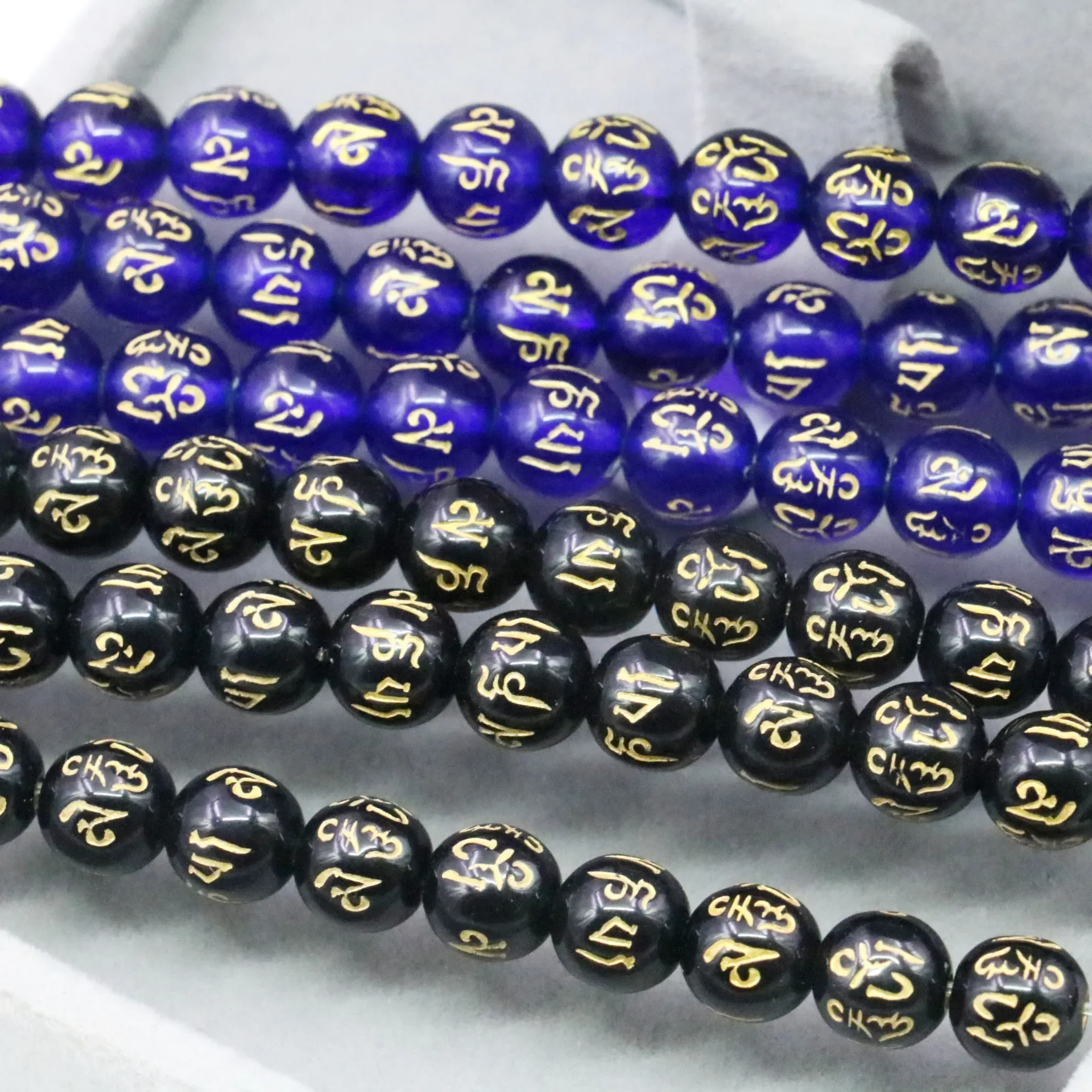 8mm Round Blue Black Six Character Proverbs Resin Loose Beads Accessory Parts For DIY Necklace Bracelet Jewelry Making Design
