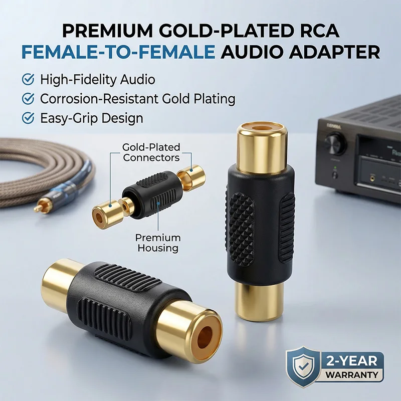 RCA Female to Female Coupler Adapter, Gold-Plated AV Audio Video Connector Extender for RCA Cable Extension