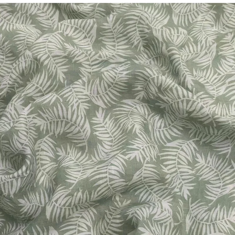 

100% linen printed Bute soft pure linen fabric printed with eucalyptus leaves and flowers, opaque linen fabric