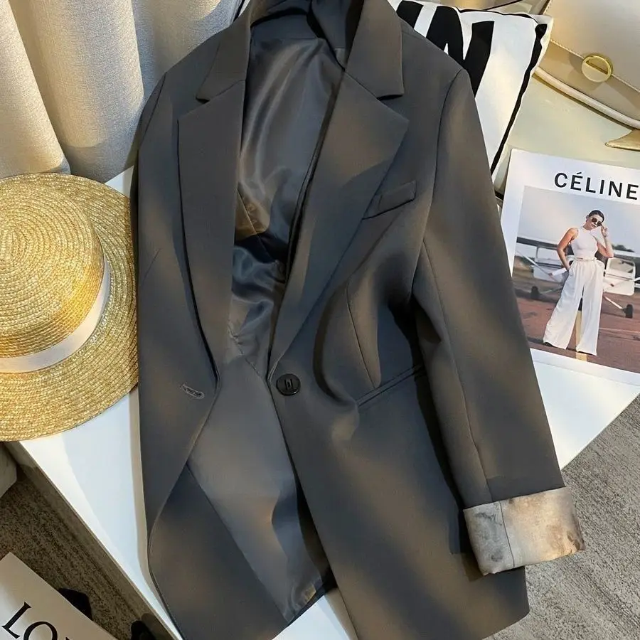 그레이 블랙 블레이저 여성용 신상 봄 가을 럭셔리 브랜드 패치워크 블레이저 오피스 레이디 수트 디자인 재킷 코트 여성 트렌드