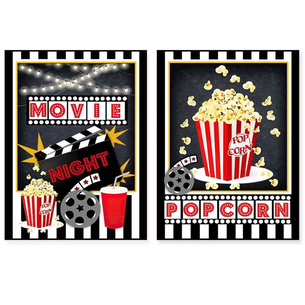 

Movie Night Party Logo Posters Theater Wall Art Pictures Popcorn Film Sign Canvas Painting Cinema Art Prints Modern Home Decor