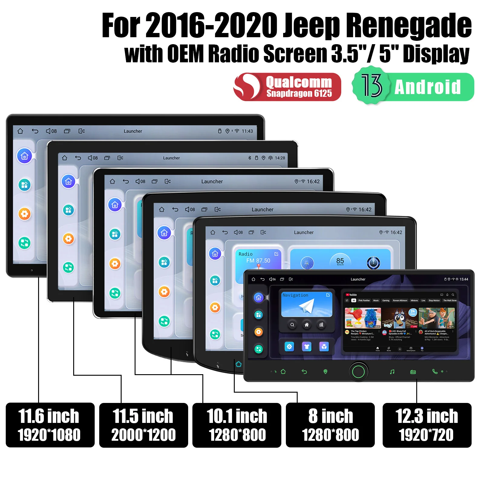 5 tamanhos estão disponíveis rádio multimídia de carro para jeep renegade 2016-2020 substitui oem 3.5 "/5" tela com display grande moderno