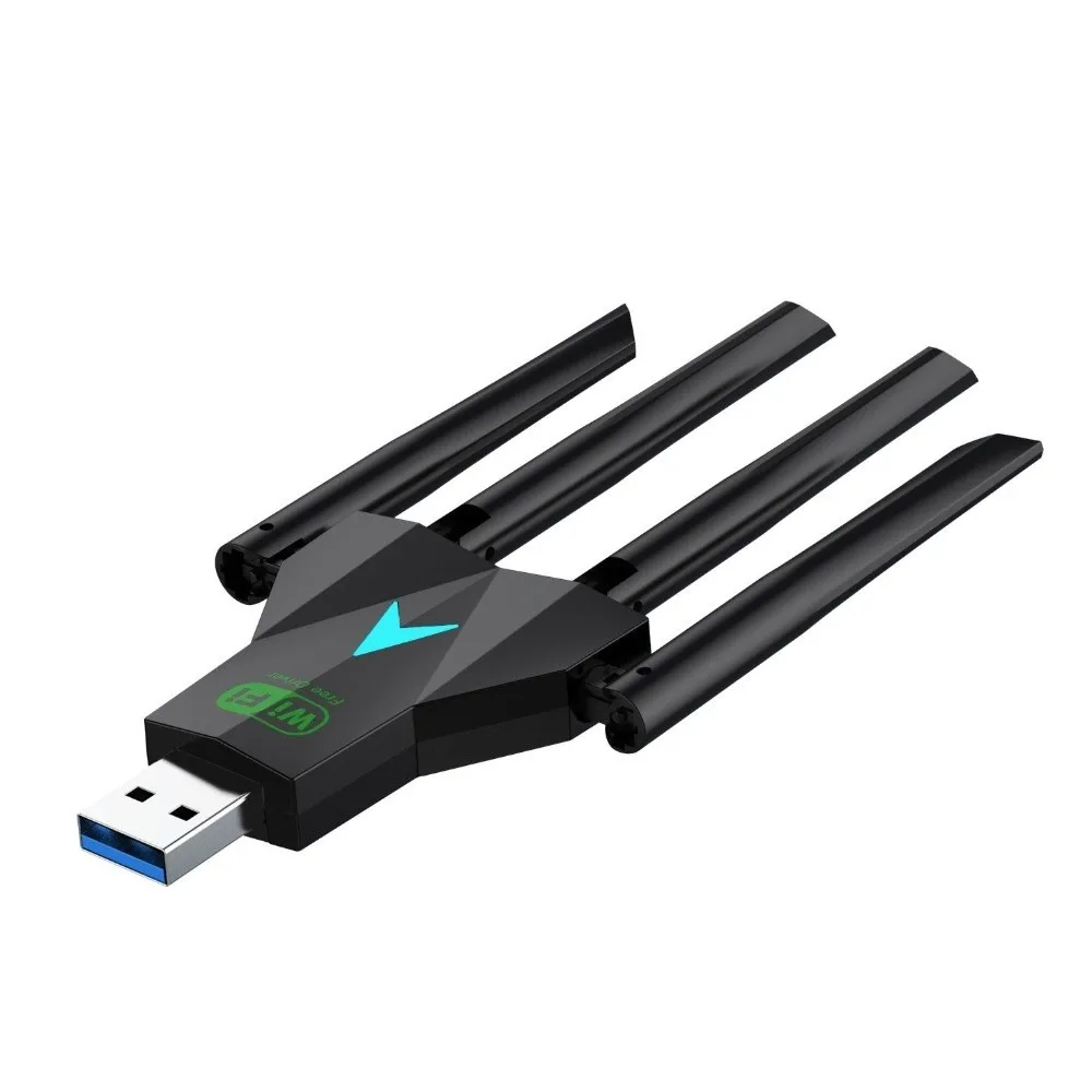 การออกแบบ 4 เสาอากาศ Dual Band WiFi USB Adapter USB3.0 อินเทอร์เฟซ Dual Band 2.4G/5 Ghz 1300Mbps WiFi Dongle Receiver Driver ฟรี