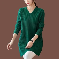 Large Size Women Knitting Sweater Dress And Pullover 2024 New Female Fashion High-end Mid length Wool Knitted Sweaters