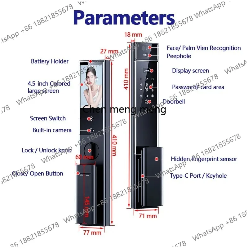 RAYKUBE S90 Jlink WiFi 3D Facial Palm Vein Recognition Rechargeable Smart Fingerprint Lock With Dual WIFI Cameras APP Video Call