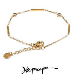 Yhpup 316L Stainless Steel Zircon Thin Chain Bracelet Bangle for Women Summer Simple Water Resistant Chic Jewelry Men