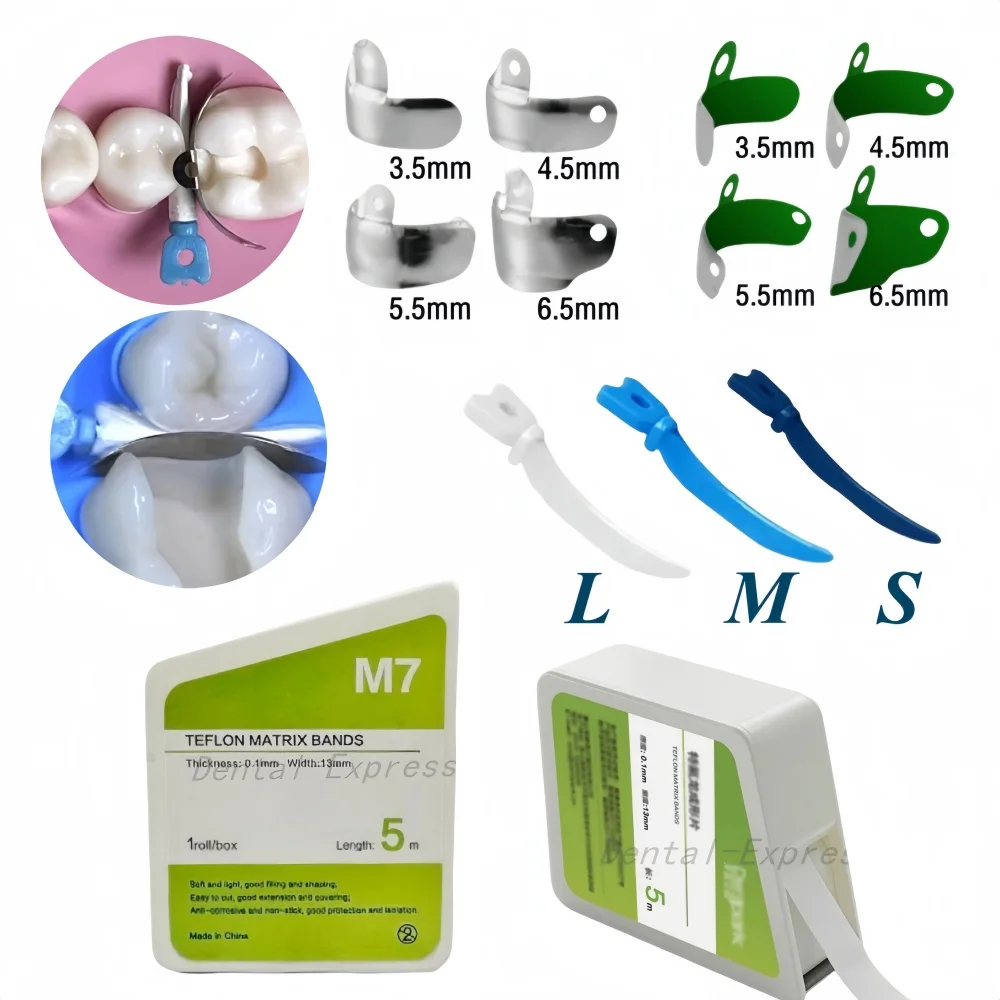 Dental M7 Teflon Non-Stick Matrix Bands PTFE Raw Material Belt Contoured Matrices Dentistry Wedge Plastic Wedges with Hole