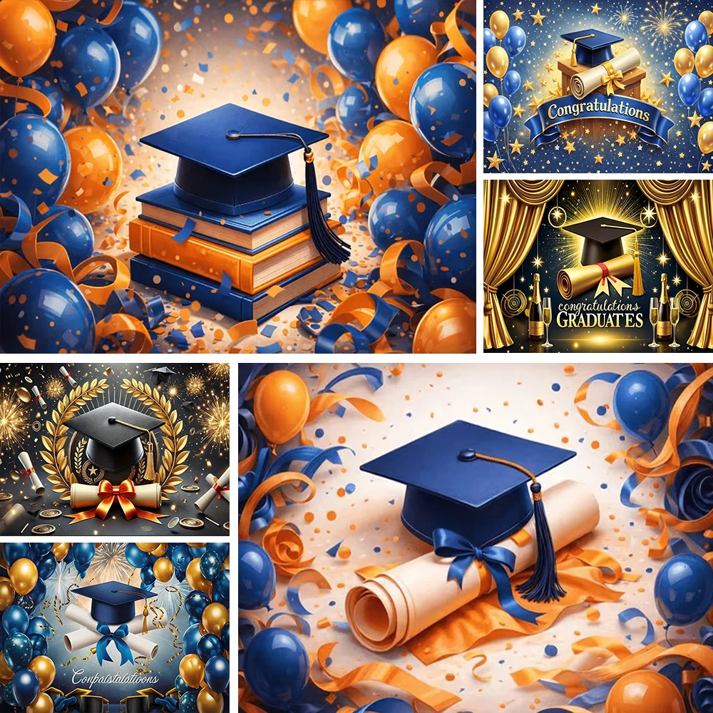 

Graduation Celebration Theme Banner Diploma Academic Caps Decoration Photography Background Photo Studio Supplies Backdrop Props