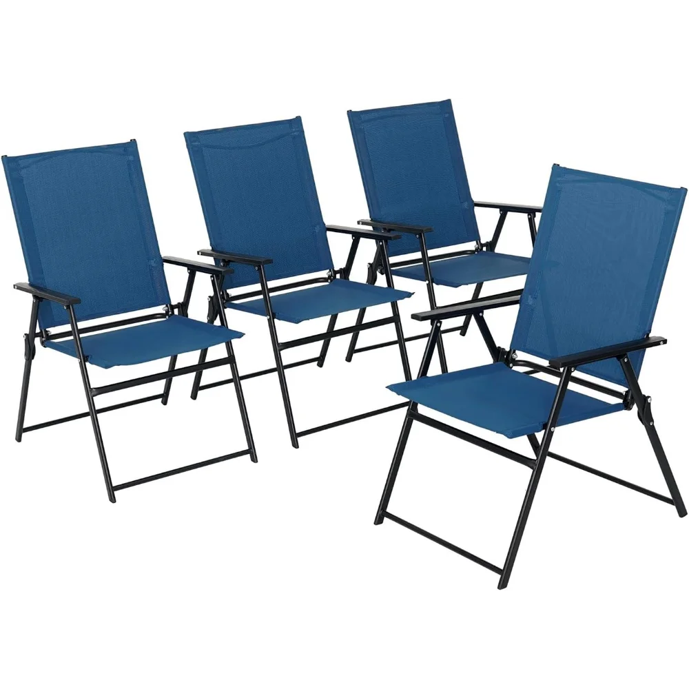 

4 Pcs Patio Dining Chairs with Armrests Folding Outdoor Chairs Used for Camping Garden Backyard Pool Porch - Lightweight Blue