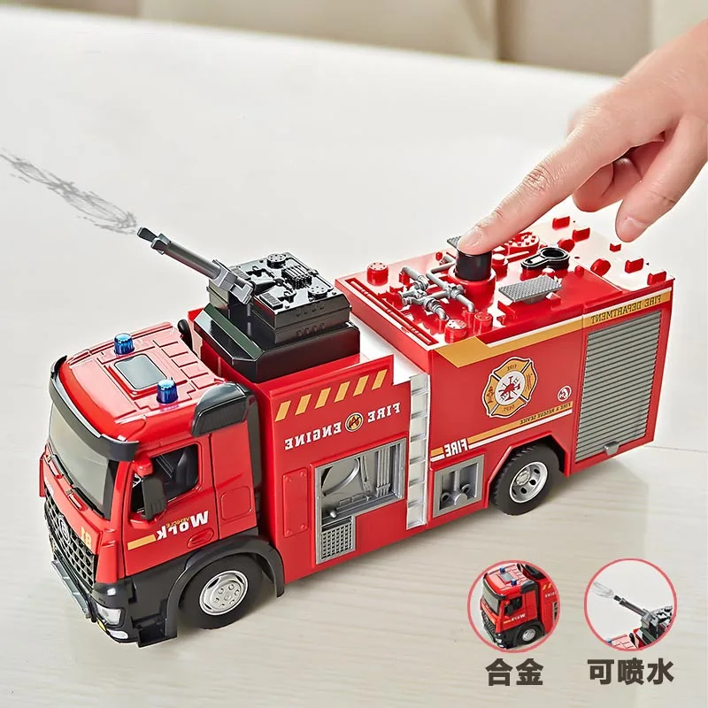 

Kids Fire Truck Firefighter Sprinkler Toy Diecast Simulation Alloy Truck Water Spray with Light Music Rescue Car Children's Toy