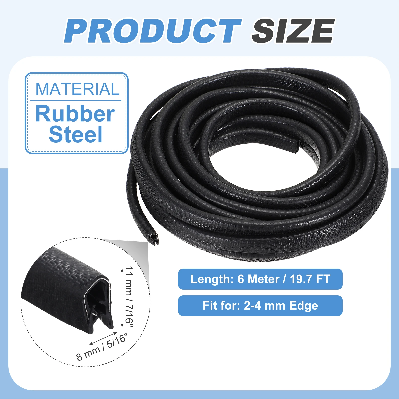 Uxcell 6M/10M Rubber Edge Trim Guard U Channel Edge Protector Seal Strip for Car Door Sheet Metal Hatches Table Corners