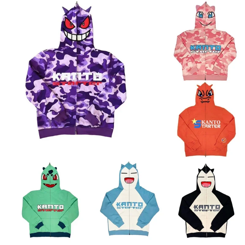 Pokemon Gengar Men Sweatshirt Y2k Demon Letter Print Hoodie Vintage Oversized Zipper Jacket High Quality Harajuku Hoodies Women