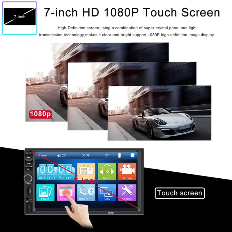 Classy-Universal 7Inch 2 Din Touch Screen Stereo Player MP5 Bluetooth Multimedia Player With Camera 7018B