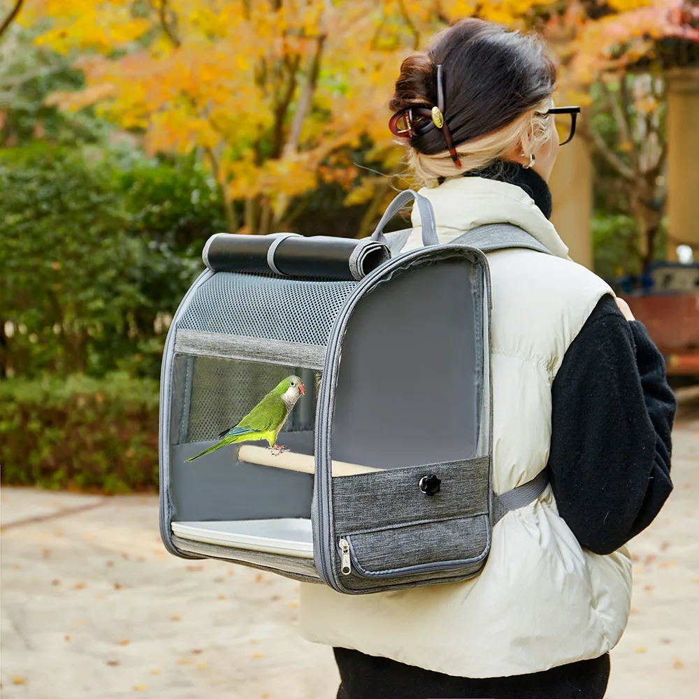Portable Bird Carrier Bird Backpack with Perch and Tray for Birds Cockatiel Parrot Breathable Large Space Bird Cage Travel Bag