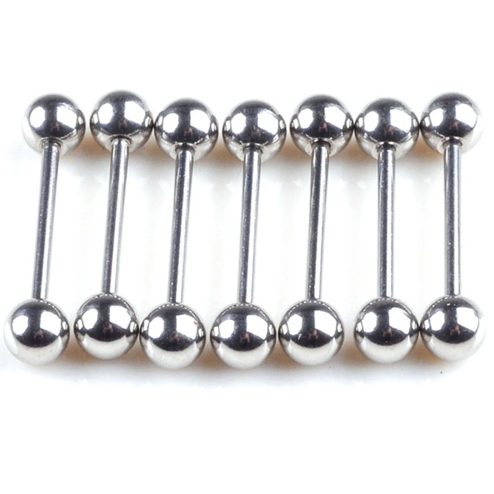 10pcs Silver Tongue Ring Set, Body Piercing