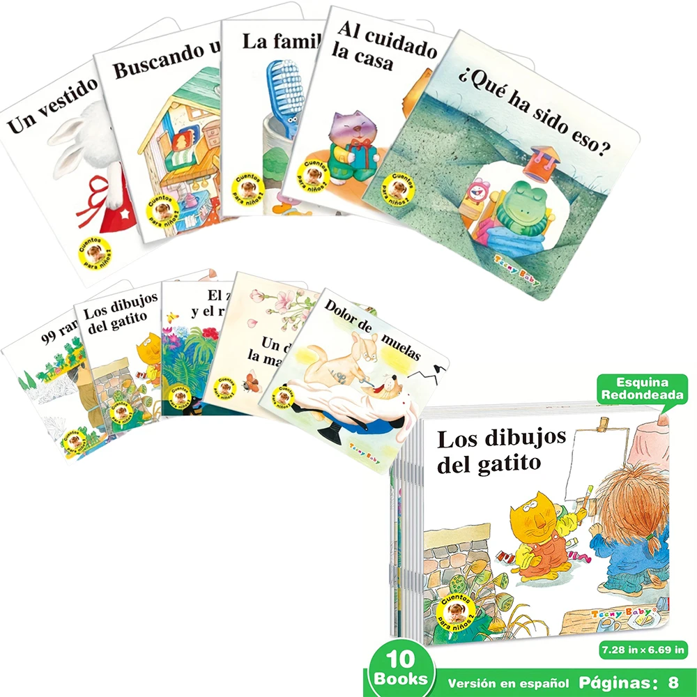 Spanish series A Set Of 10 Baby Bedtime Fairy Tale Early Education Books Children's Enlightenment Color Picture Reading Toy Gift