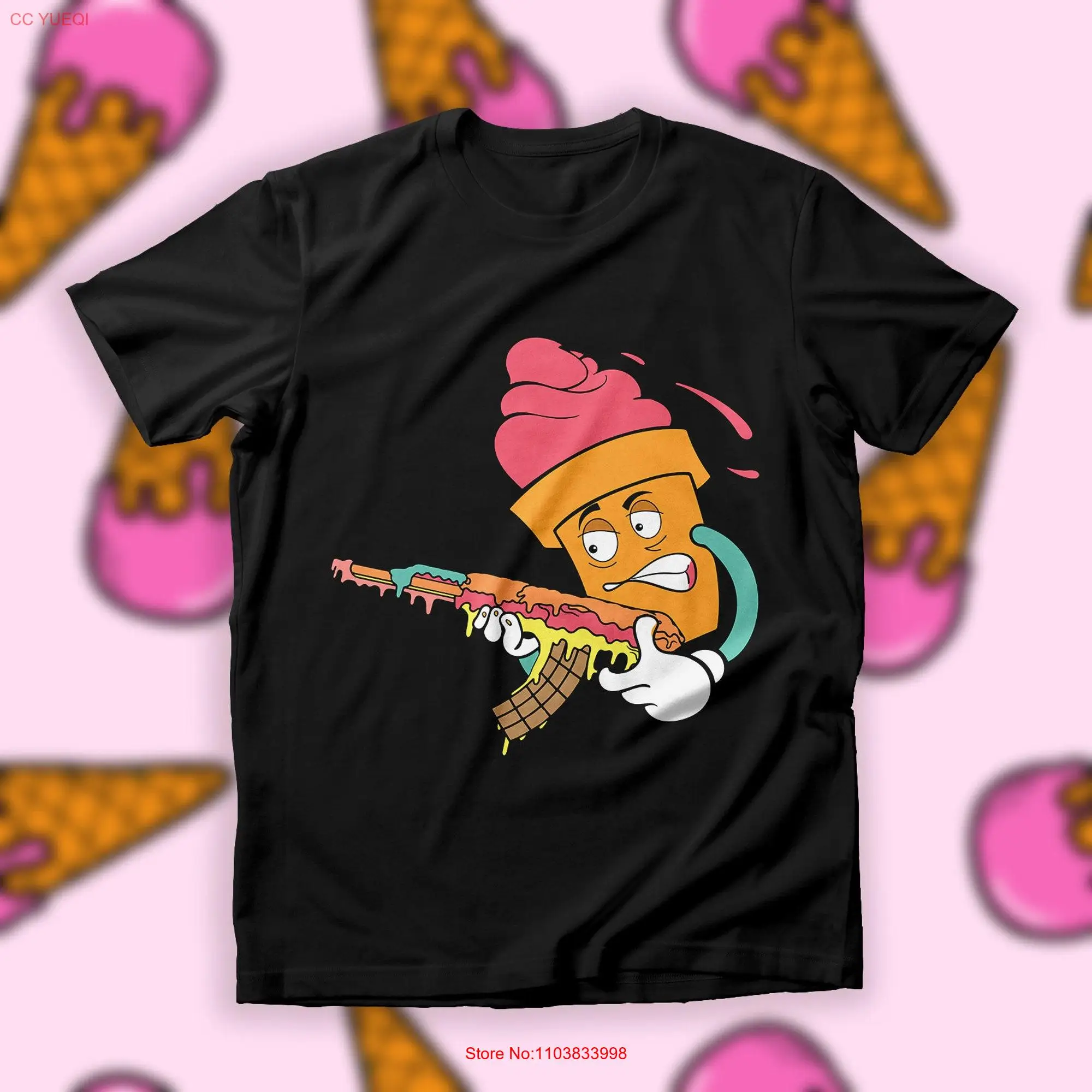 Ice Cream Gangsta AK47 T Shirt Dessert Weapon Gelato Lover GifT Enthusiast Melting Gun long or short sleeves