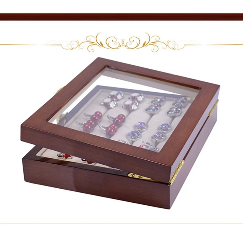 Glass Cufflinks Box for Men Painted Wooden Collection Display Box Storage 12Pairs Capacity Rings Jewelry Box-AT35