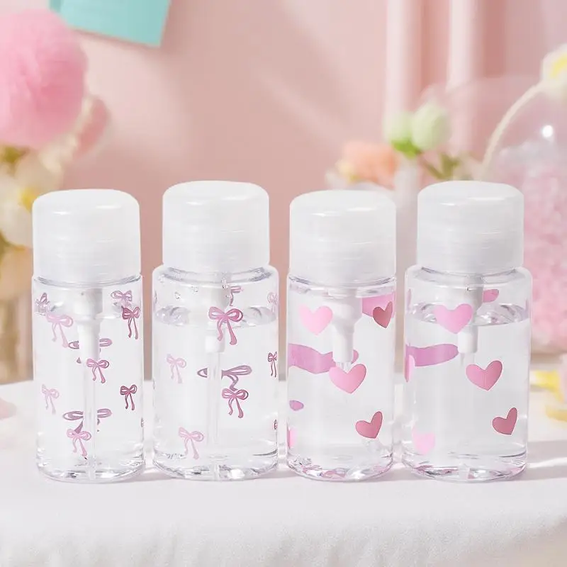 Bouteille de pompage à pression en forme de cœur, distributeur rechargeable, accessoires de bouteille vide pour huile nettoyante, dissolvant de vernis à ongles