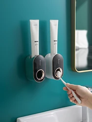Bathroom Toothpaste Squeezer Automatic Toothpaste Dispenser Dust-proof Toothbrush Holder Wall Mount Stand Bathroom Accessories