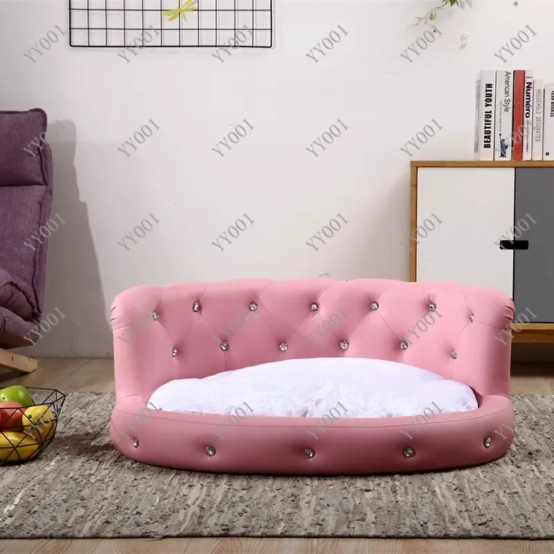 Leather Pet Sofa Bed Removable Washable Kennel for Small Medium Dogs Cats All Seasons