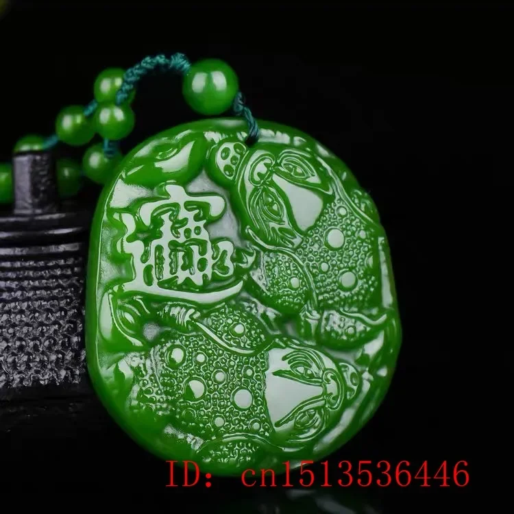 

Natural Green Jade Gold Toad Pendant Necklace Charm Jewellery Fashion Accessories Hand-Carved Man Luck Amulet Sweater Chain