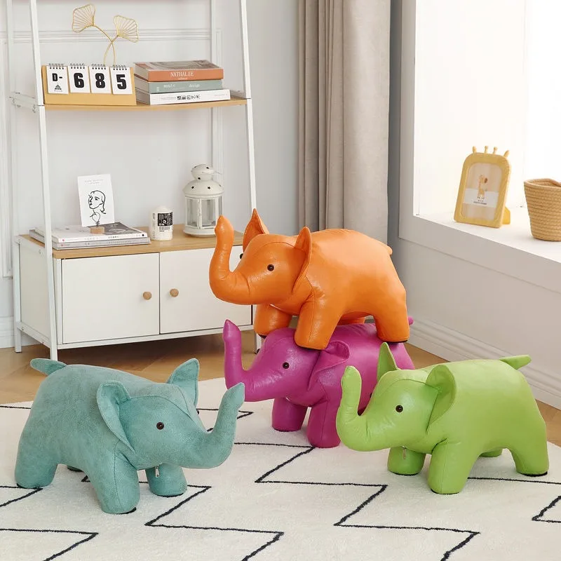 Elephant Shape Stool Living Room Animal Bench Dog Shape Stools Solid Wood Creative Shoe Changing Stools Furniture Bench Ottomans