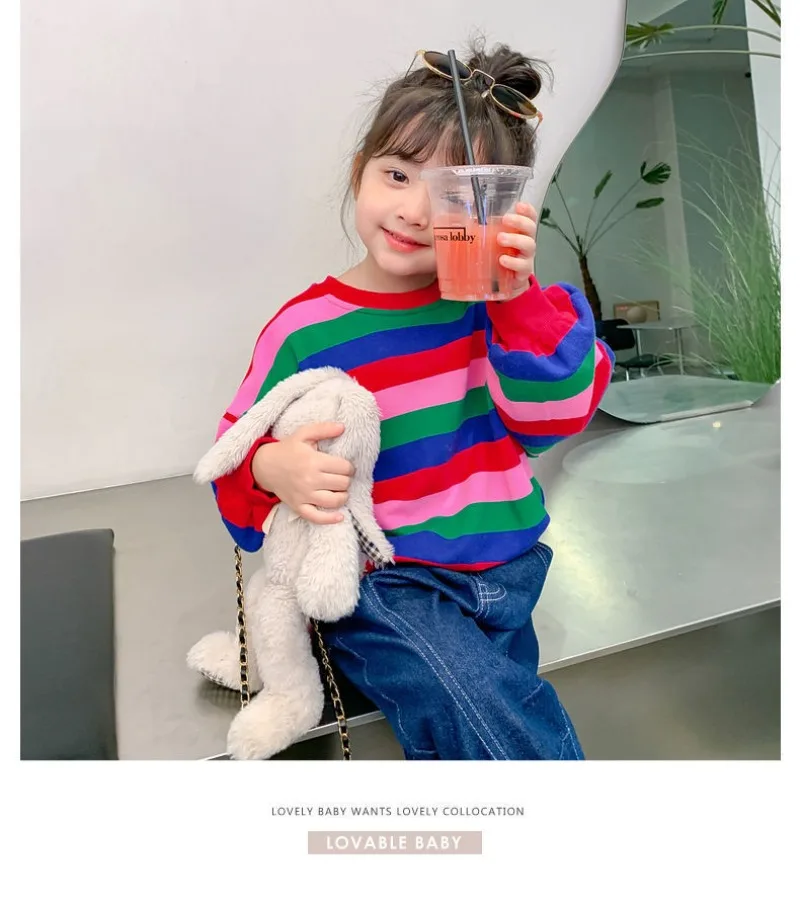 RAISE Herbst Kinder Mädchen Sweatshirts Bunte Gestreifte Kinder Mädchen Pullover Rundhals 2-10 Jahre Kleinkind Mädchen Langarm – Detail 8