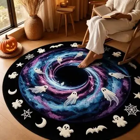 3D Illusion Rug in Galaxy Ghost Hole Theme 80x80cm for Living Room Bedroom Dorm