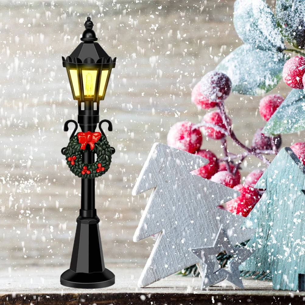 ZK40 4 Pcs Christmas Mini Street Light Models Dollhouse Streetlight Miniature Village Pathway Lantern DIY Landscape Fairy