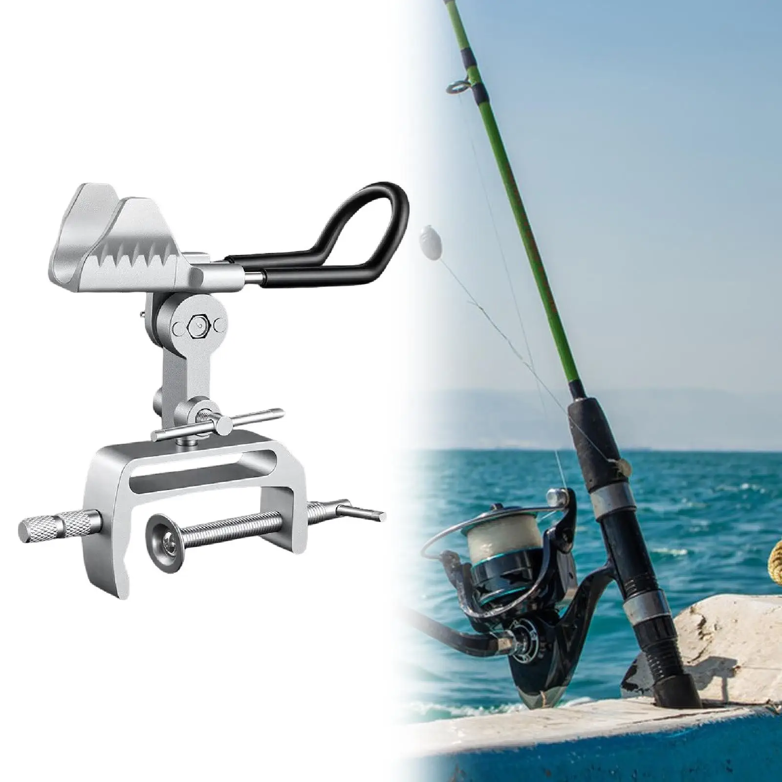 Boat Fishing Rod Holder Clamp on Adjustable Aluminum Alloy Non Slip Rod Rest Bracket Rack for Canoe Railings Kayak Raft Yacht