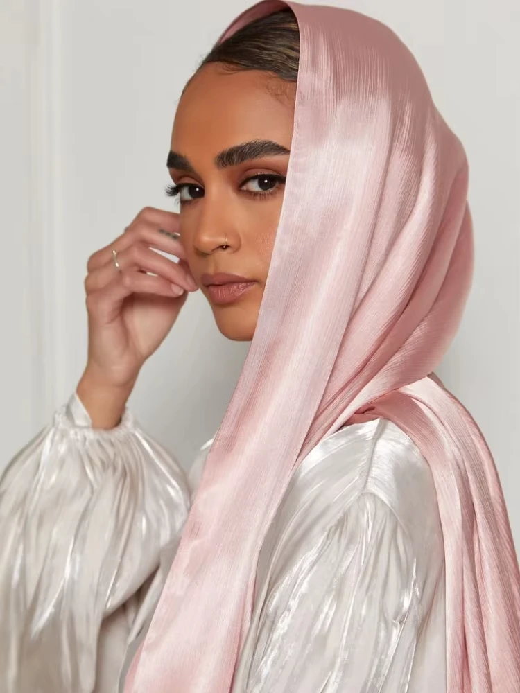 Pleated Crinkled Satin Hijab Scarf Medina Silk Scarves Solid Color Shawls Headband Scarf Wrap Muslim Women Veil Turban Hijabs