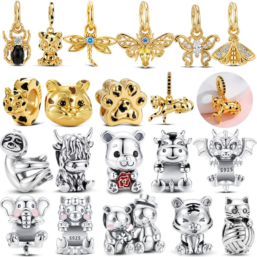 Hot Sale 925 Sterling Silver Charms Leopard Dragonfly Beads Pendants Fit Original Bracelets DIY Jewelry Making For Women Gift