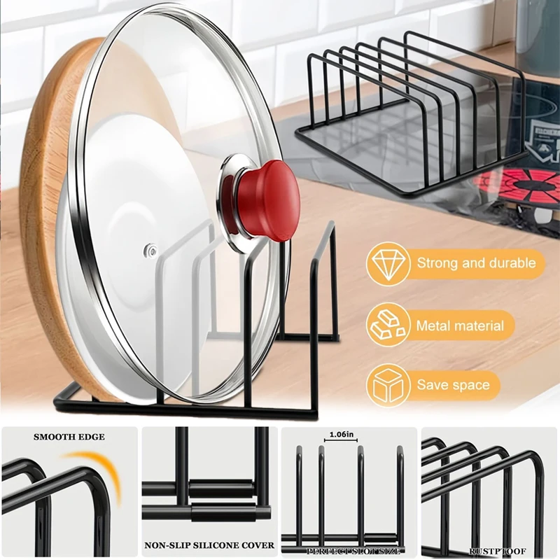 

5 Slots Cookware Storage Rack Kitchen Accessories for Cutting Boards & Baking Pans Organizer Multi-Functional Dish Bowl Shelf