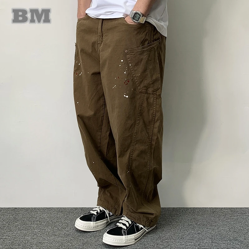 High Quality Cargo Pants Men Japanese Streetwear Paint Point Casual Pants Plus Size Vintage Trousers Harajuku Baggy Joggers Male