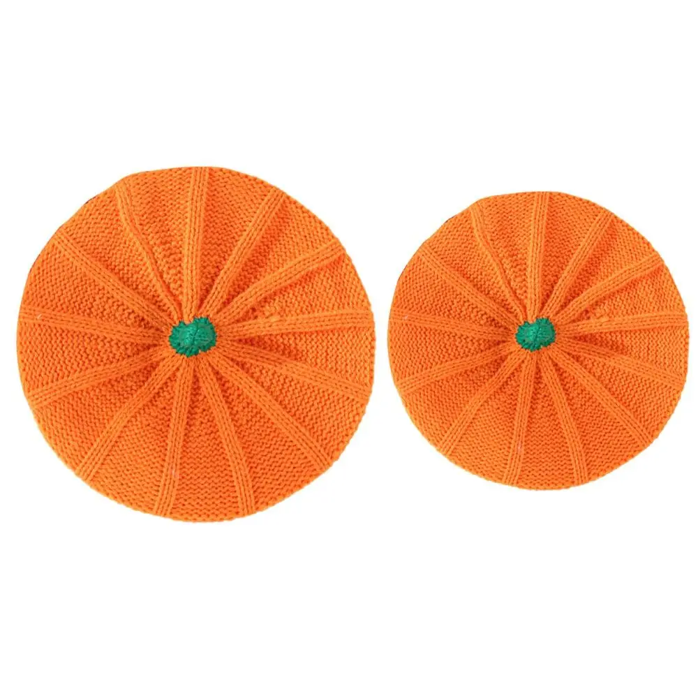 Mode Oranje Pompoen Baret Warm Houden Schilder Hoed Gebreide Muts Achthoekige Cap Kunstenaarshoed Ouder-kind Hoed