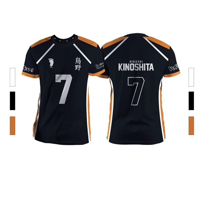 

Black summer novelty, sports fashion for men, casual, comfortable, breathable, volleyball, Anime, Unisex, short sleeve, round ne