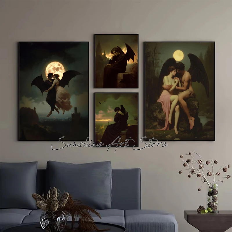 Gothic Demon Girl Lilith Bat Demonic Love Witchy Whimsigoth Painting Dark Fantasy Poster Canvas Painting Wall Picture Home Decor
