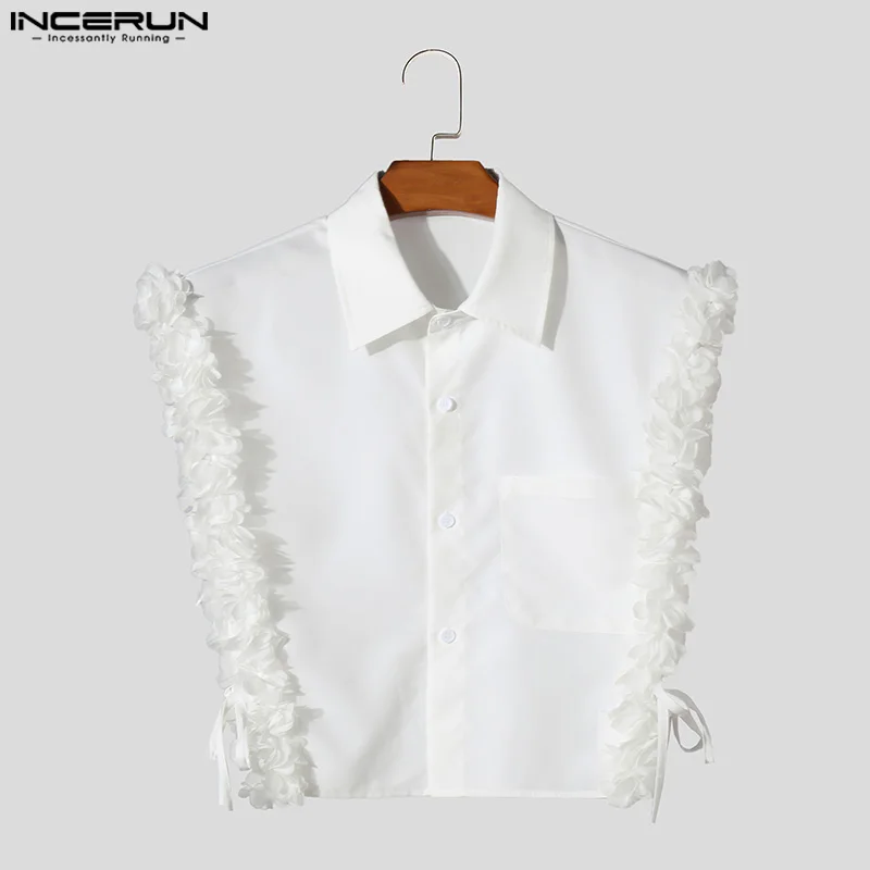 INCERUN Tops 2024 American Style Fashion Men\'s Lace Design Shirts Casual Party Shows Male Hot Sale Solid Sleeveless Blouse S-5XL