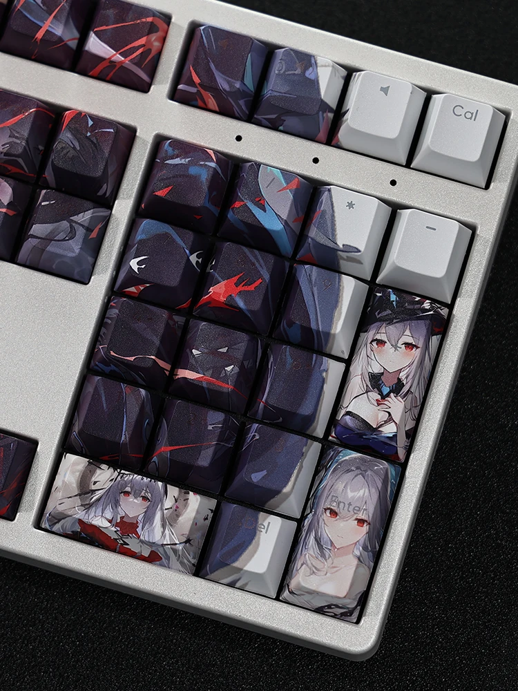 Imagem -05 - Chaves Conjunto Arknights Skadi Keycap Pbt Tintura Subbed Backlit Keycaps dos Desenhos Animados Anime Gaming Key Caps para Ansi 61 87 104 108 Layout 108