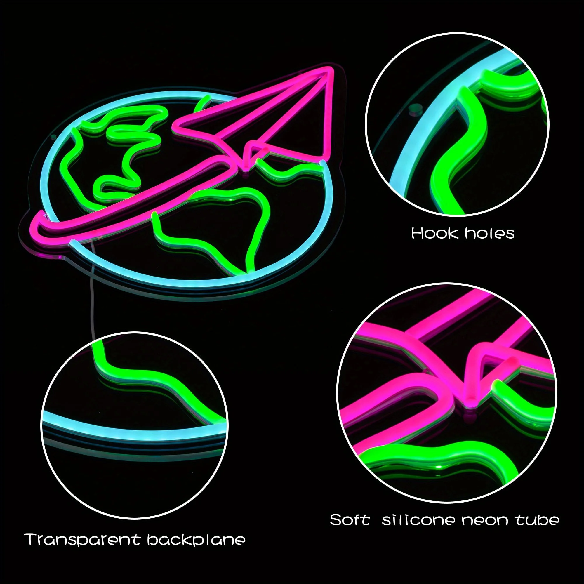 Earth paper airplane LED neon, USB powered dimmable LED neon, suitable for study, office, party wall decoration