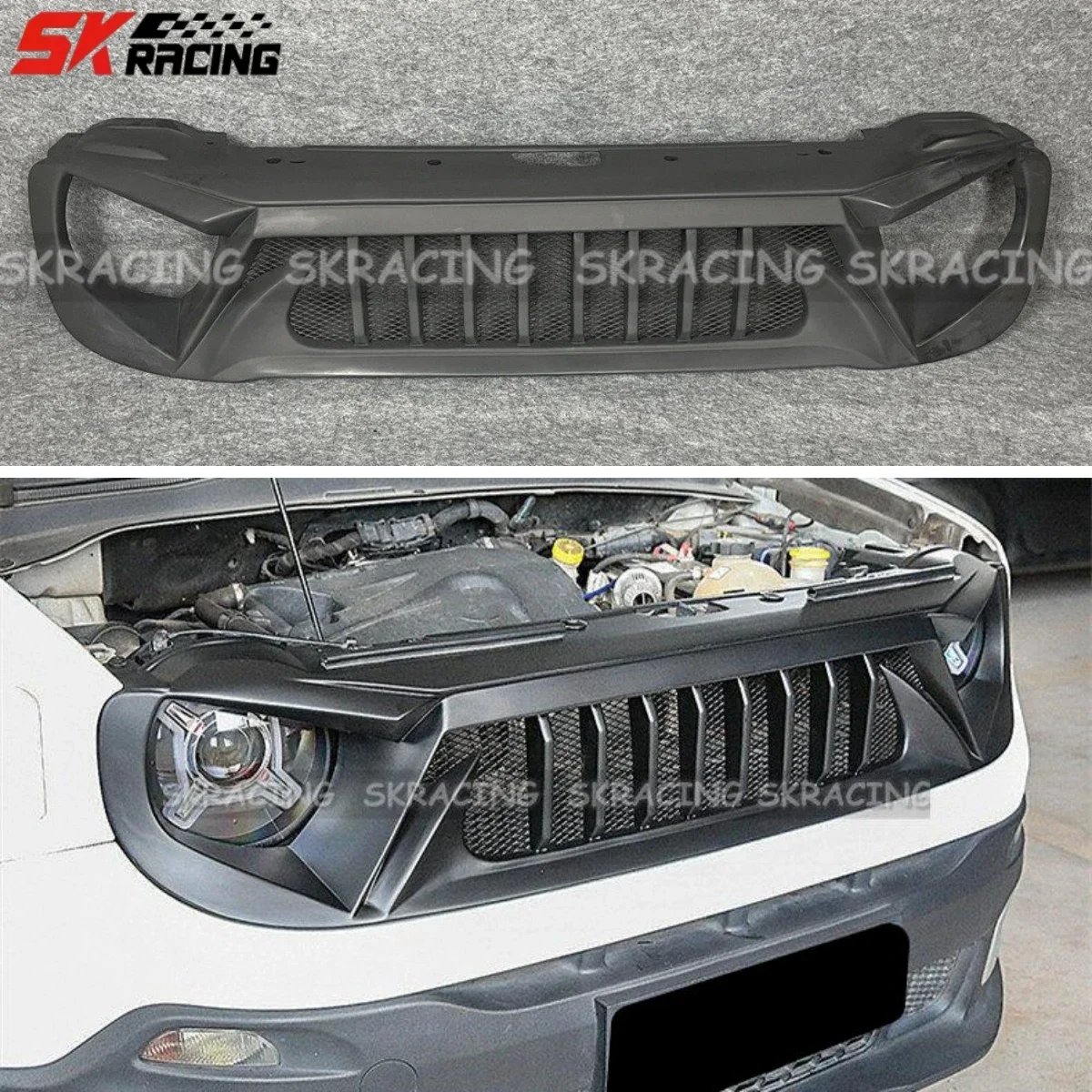 Decorative Racing Grills For 2015 2016-2022 Jeep Renegade ABS Black Front Bumper Center Hood Grill Mesh Car Accessories Bodykit