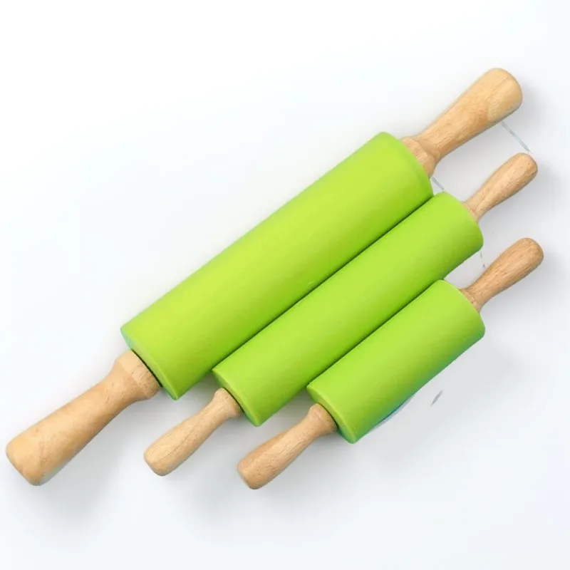 

Non-Stick Silicone Rolling Pin Wooden Handle Pastry Dough Flour Roller Kitchen Cooking Baking Pasta Cookie Dough Nifes