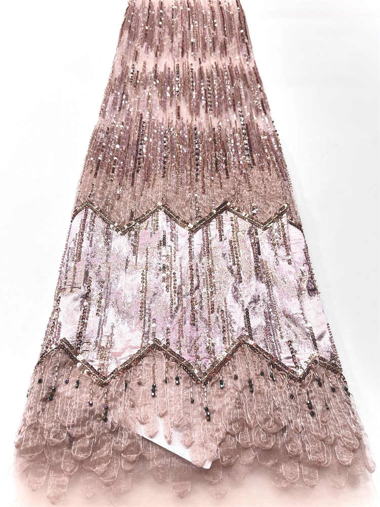 

2026 African Beaded Lace Fabric Beautiful French Lace Fabric Mesh Nigerian Lace Fabrics Sequins For Women Wedding Party Dress