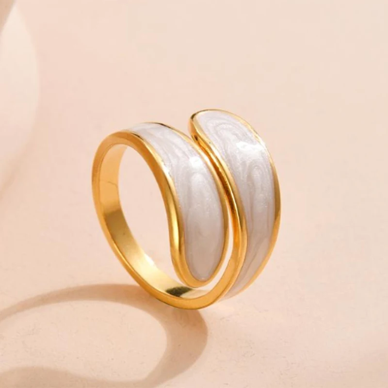 Women's Retro Gold Color Double Oil Drip Open Ring, Adjustable